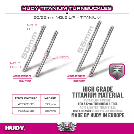 TITANIUM ADJUSTABLE TURNBUCKLE 55MM M3.5 L/R (2)  - HUDY - 992385