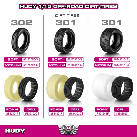 1/10 OFF-ROAD TIRE 4WD FRONT DIRT - 301 - SOFT (2) - HUDY - 814301D-S