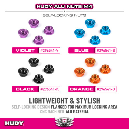 ALU NUT M4 WITH SERRATED FLANGE - BLUE (4) - HUDY - 296541-B