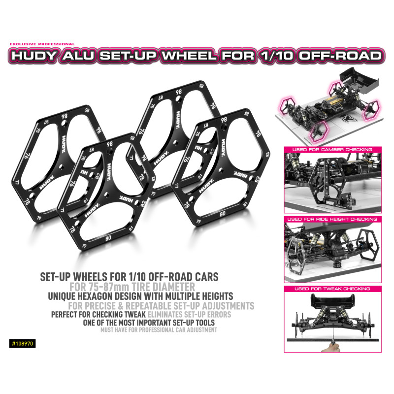 ALU SET-UP WHEEL FOR 1/10 OFF-ROAD (4) - HUDY - 108970