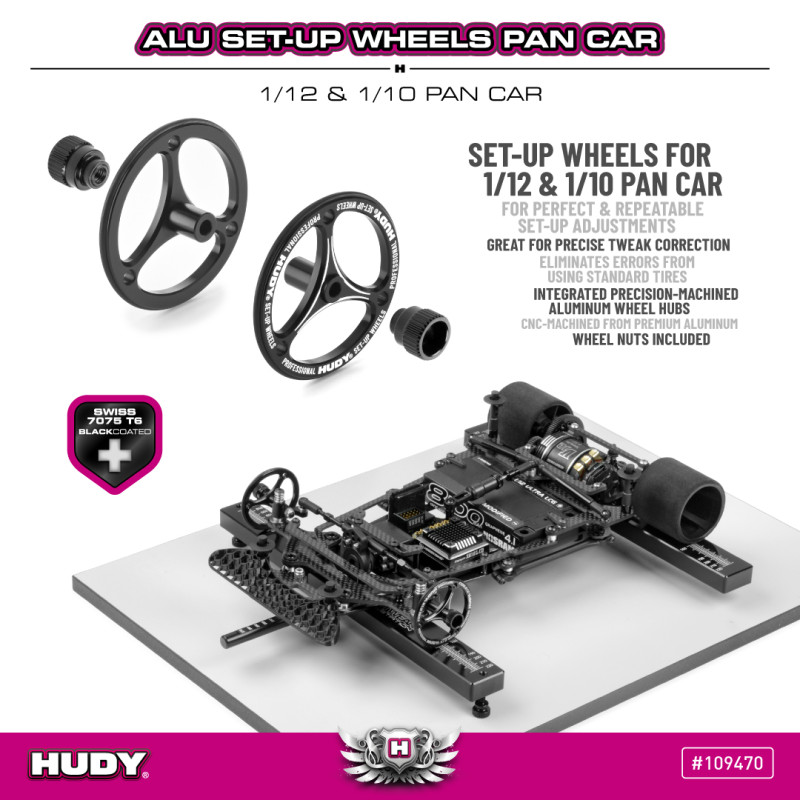 ALU SET-UP WHEEL FOR 1/12 & 1/10 PAN CAR (2) - HUDY - 109470