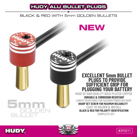 ALU BULLET PLUG BLACK & RED WITH 5MM GOLDEN - SET - HUDY - 293211