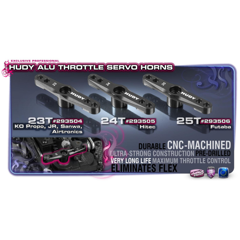ALU THROTTLE SERVO HORN - HITEC - 2-HOLE - 24T - 293505 - HUDY