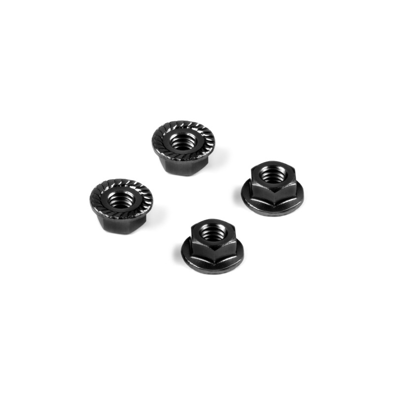 ALU NUT M4 WITH SERRATED FLANGE - BLACK (4) - HUDY - 296541-K