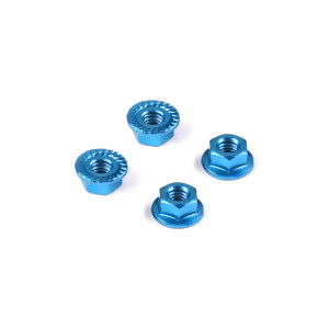 ALU NUT M4 WITH SERRATED FLANGE - BLUE (4) - HUDY - 296541-B