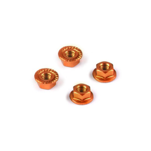 ALU NUT M4 WITH SERRATED FLANGE - ORANGE (4) - HUDY - 296541-O