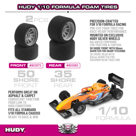 1/10 FORMULA FOAM TIRE - FRONT - 50 SH (2) - HUDY - 803073