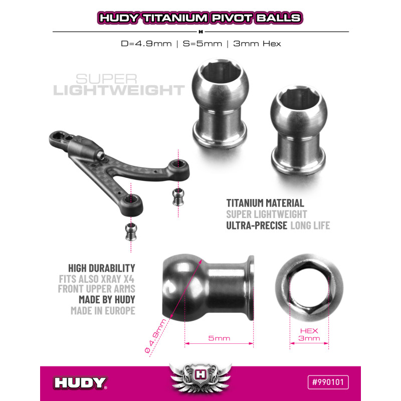 HUDY TITAN PIVOT BALL D 4.9 / S 5 / 3mm HEX (2) - HUDY - 990101