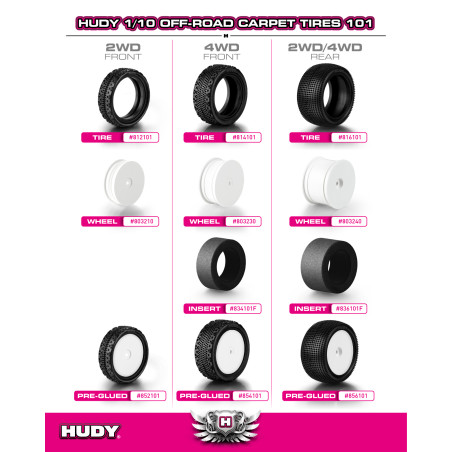 1/10 OFF-ROAD GLUED TIRE 2WD FRONT CARPET - 101 (2) - HUDY - 852101