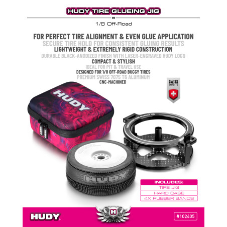 HUDY TIRE GLUEING JIG + HARD-CASE - 1/8 OFF-ROAD - HUDY - 102405