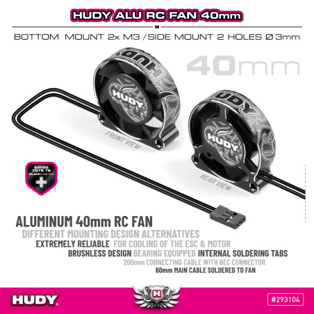 HUDY ALU RC FAN 40MM - BOTTOM/SIDE MOUNT 2 HOLE - HUDY - 293104
