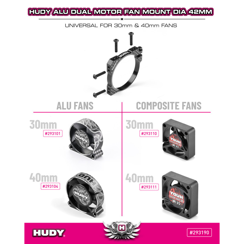 HUDY ALU DUAL MOTOR FAN MOUNT Dia 42mm - HUDY - 293190