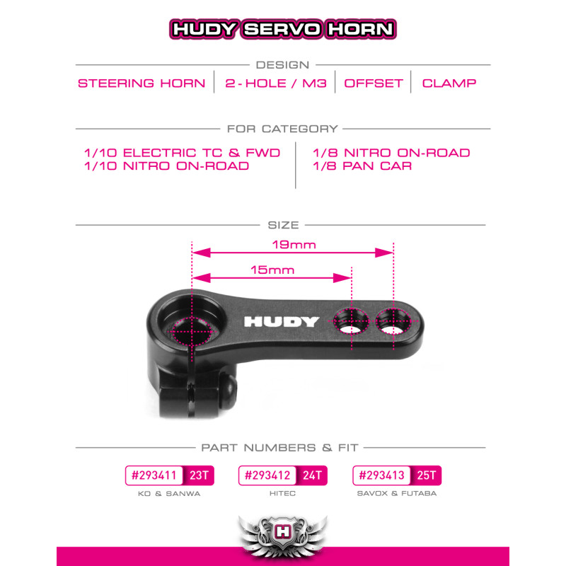 ALU CLAMP SERVO HORN - 2-HOLE - 24T - HUDY - 293412