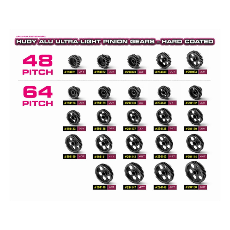 HUDY ALU LIGHT PINION GEAR - HARD COATED -  21T / 48 - HUDY - 294021