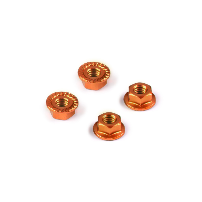 ALU NUT M4 WITH SERRATED FLANGE - ORANGE (4) - HUDY - 296541-O