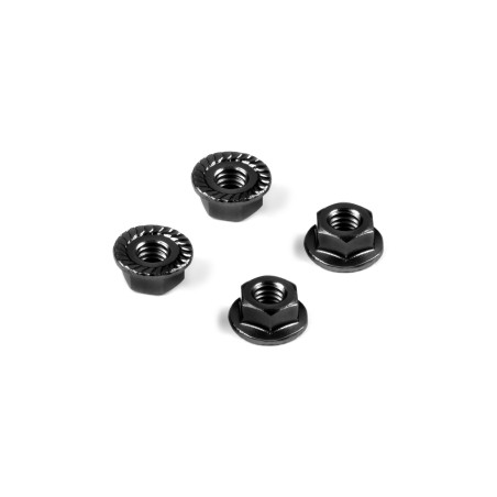 ALU NUT M4 WITH SERRATED FLANGE - BLACK (4) - HUDY - 296541-K