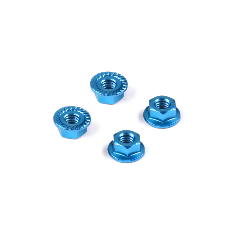 ALU NUT M4 WITH SERRATED FLANGE - BLUE (4) - HUDY - 296541-B