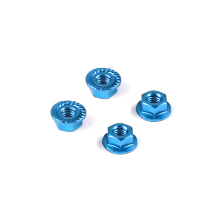 ALU NUT M4 WITH SERRATED FLANGE - BLUE (4) - HUDY - 296541-B