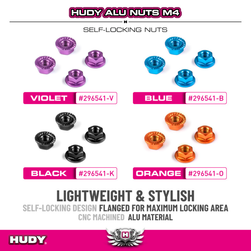 ALU NUT M4 WITH SERRATED FLANGE - BLUE (4) - HUDY - 296541-B