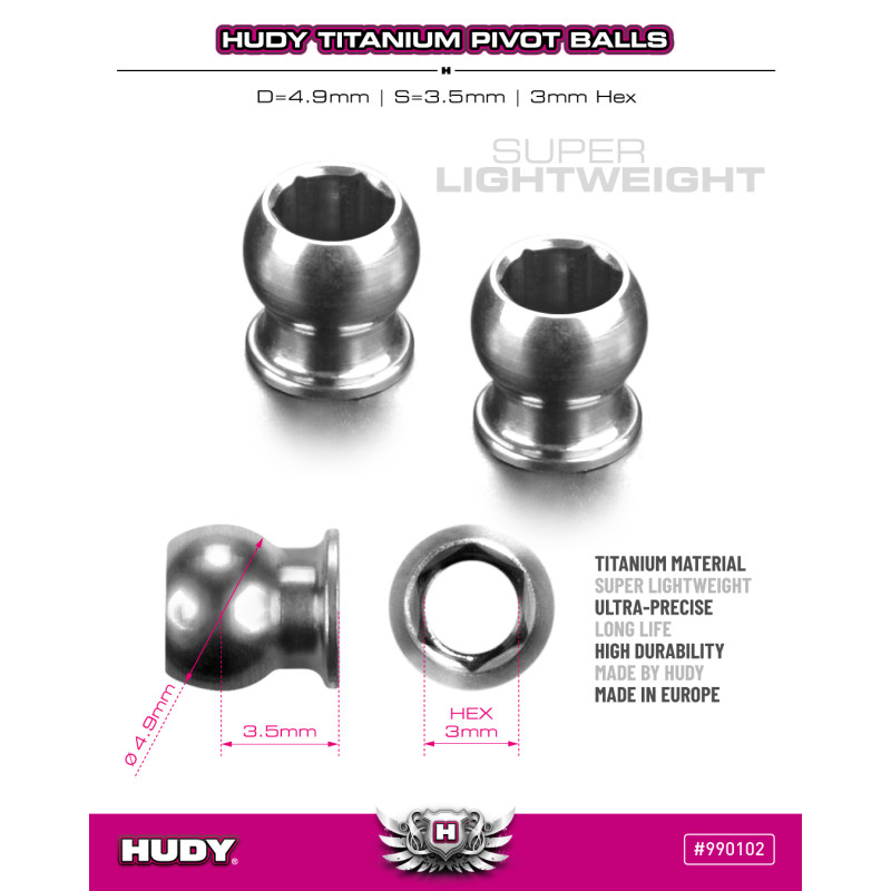 TITAN PIVOT BALL D 4.9 / S 3.5 / 3mm HEX (2) - HUDY - 990102