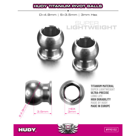 TITAN PIVOT BALL D 4.9 / S 3.5 / 3mm HEX (2) - HUDY - 990102